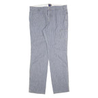 BENDMON Mens Cotton Blend Blue Pinstripe Regular Fit Straight Trousers W36 L33