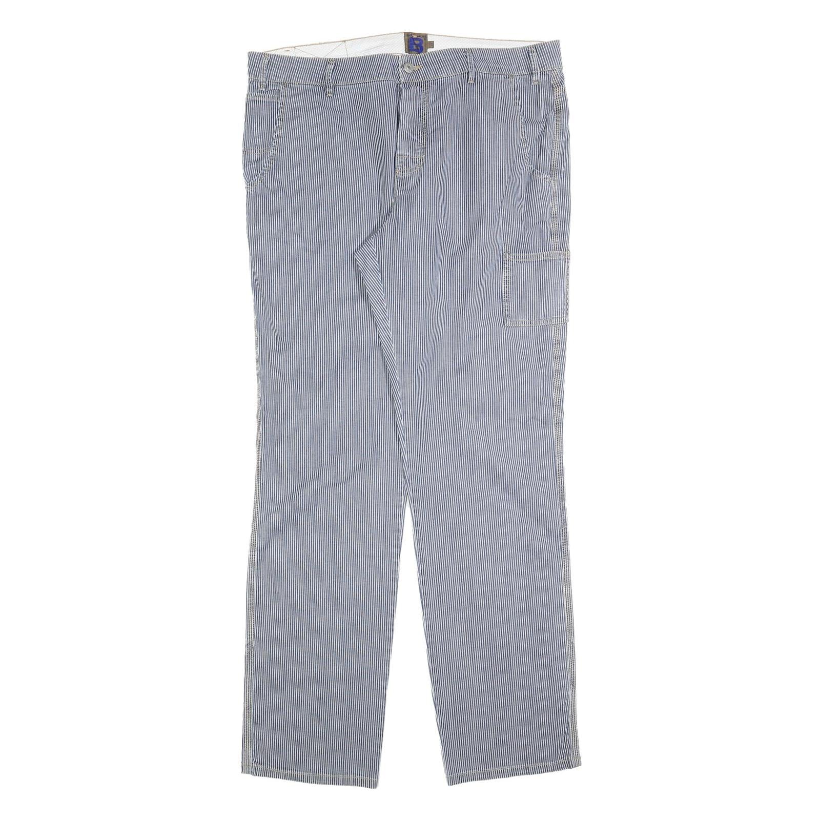 BENDMON Mens Cotton Blend Blue Pinstripe Regular Fit Straight Trousers W36 L33