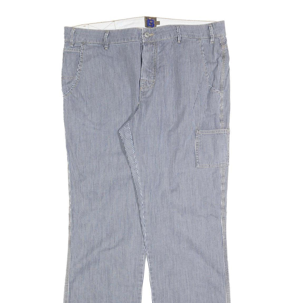 BENDMON Mens Cotton Blend Blue Pinstripe Regular Fit Straight Trousers W36 L33