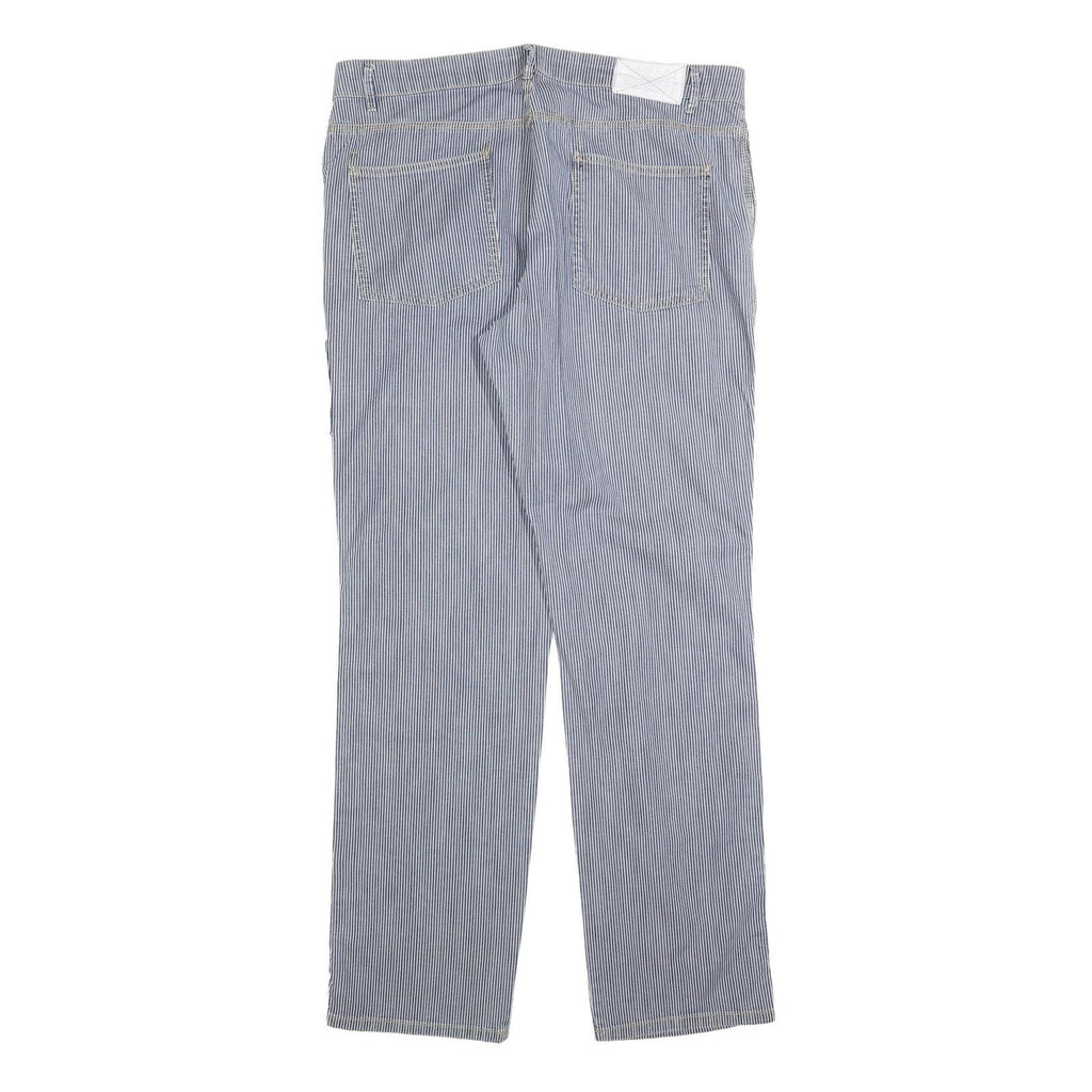 BENDMON Mens Cotton Blend Blue Pinstripe Regular Fit Straight Trousers W36 L33
