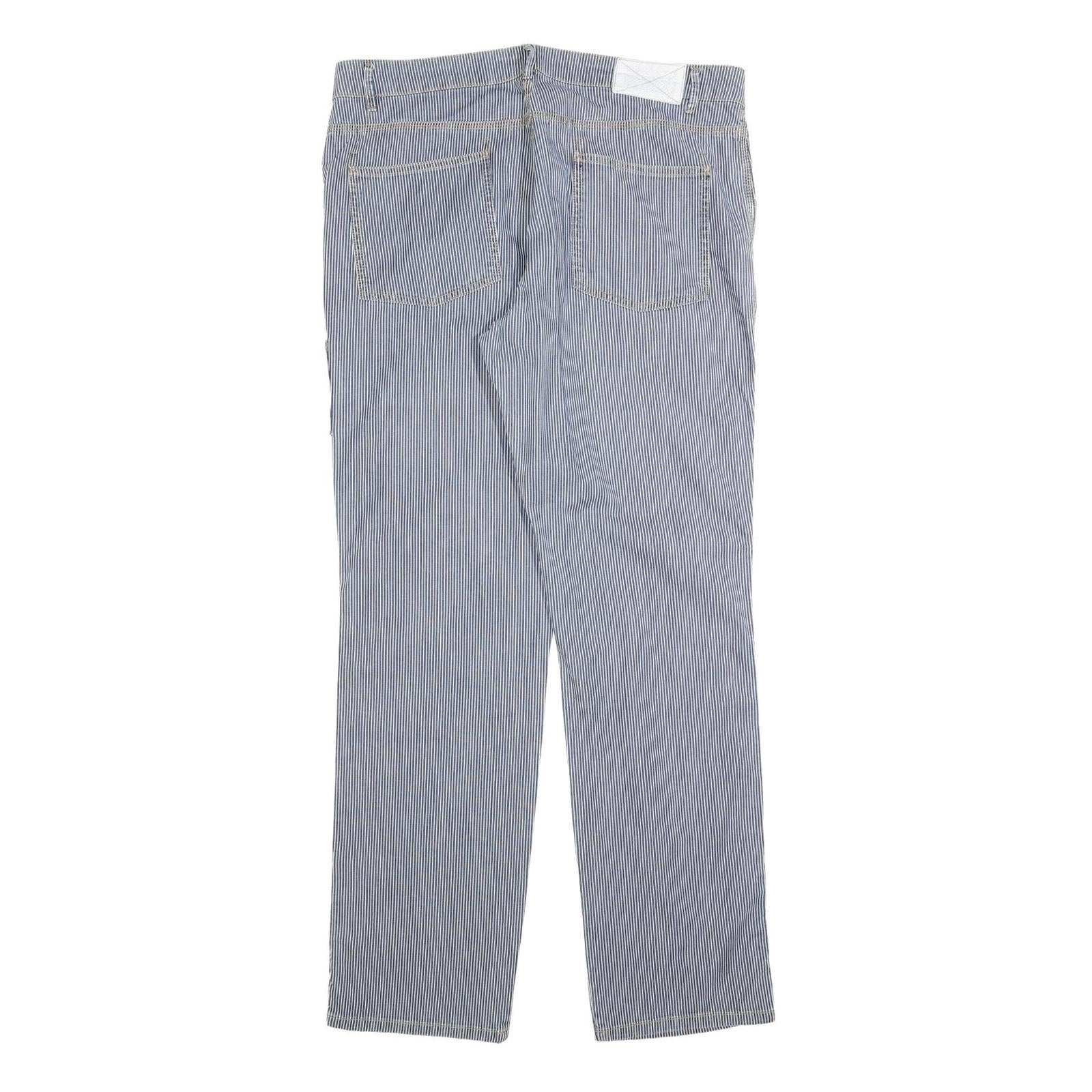 BENDMON Mens Cotton Blend Blue Pinstripe Regular Fit Straight Trousers W36 L33