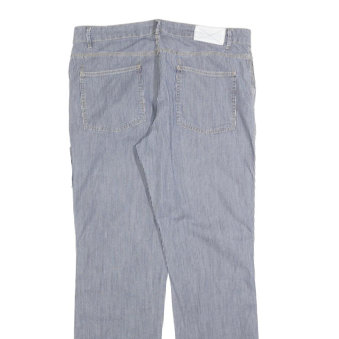 BENDMON Mens Cotton Blend Blue Pinstripe Regular Fit Straight Trousers W36 L33