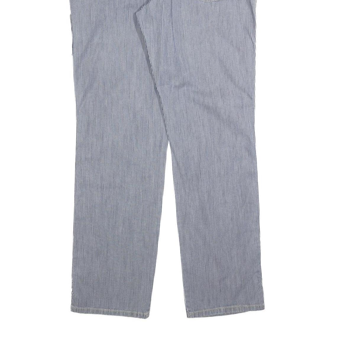 BENDMON Mens Cotton Blend Blue Pinstripe Regular Fit Straight Trousers W36 L33