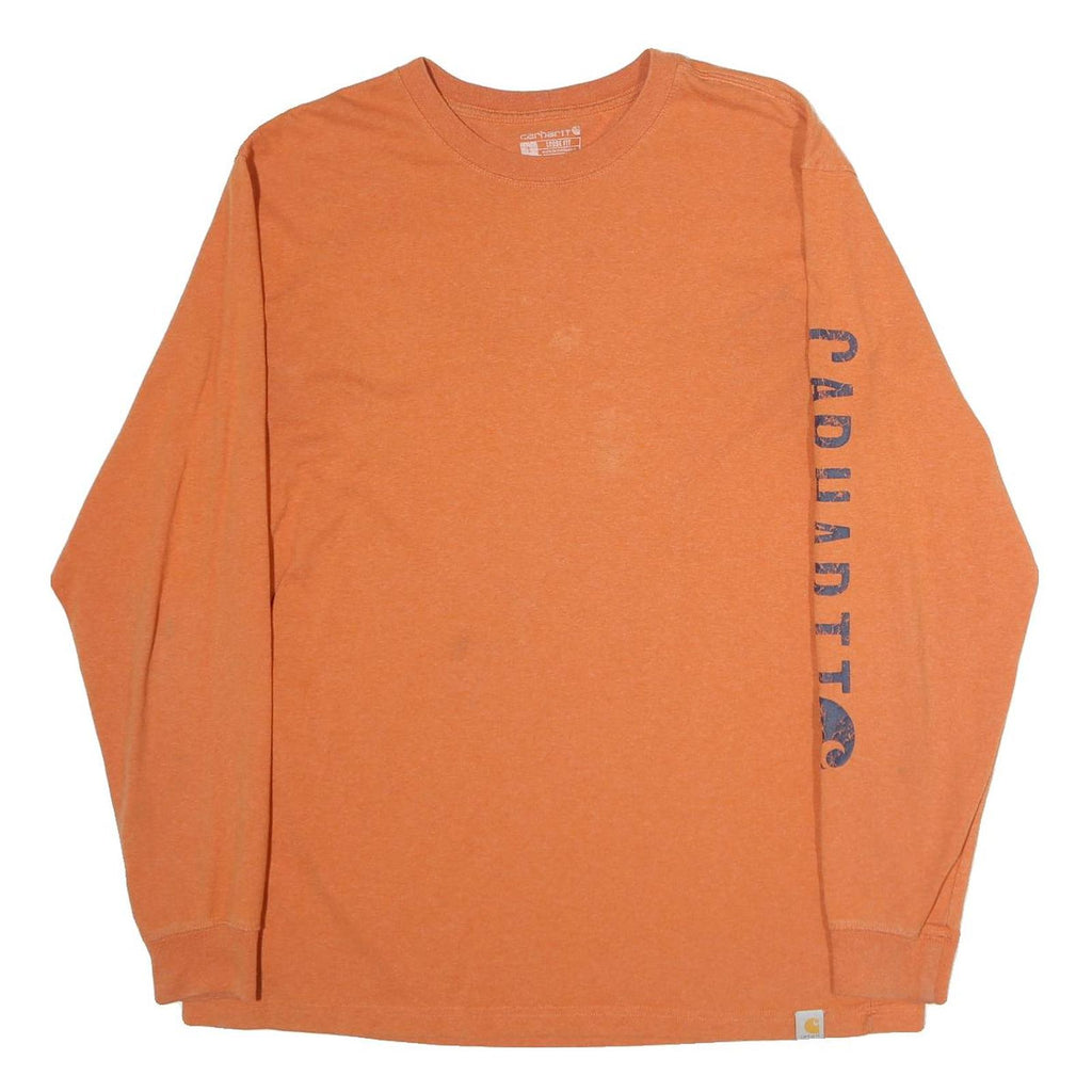 CARHARTT Mens Orange Long Sleeve Crew Neck Cotton T-Shirt L Sleeve Logo