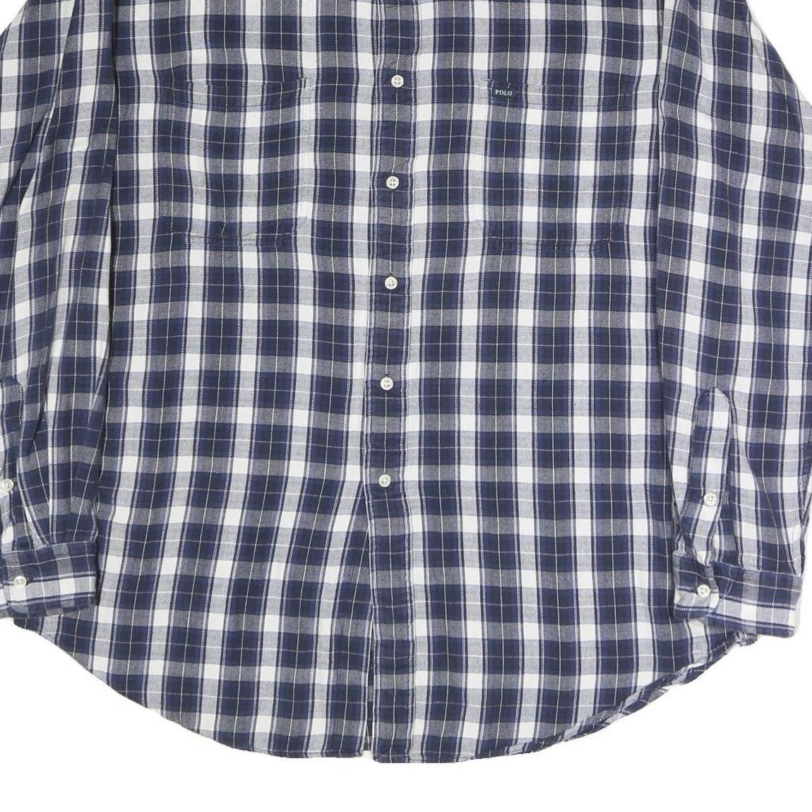 POLO RALPH LAUREN Mens Blue & White Check Shirt XL Classic Cotton Long Sleeve