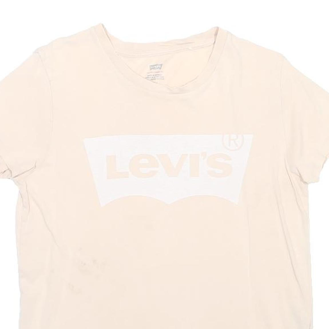LEVI'S Womens Cream S Short Sleeve Crew Neck Logo Print T-Shirt