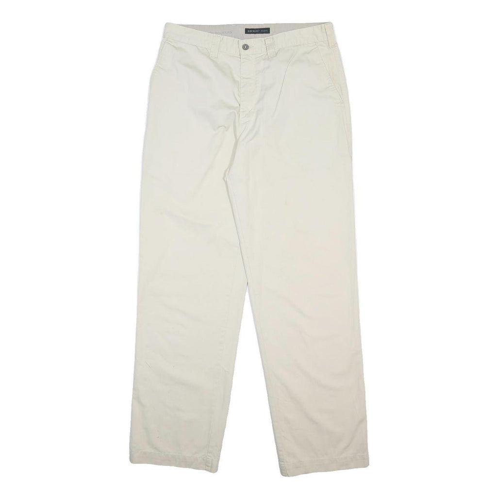 DOCKERS Mens Cotton Blend White Regular Straight Trousers W34 L32 Classic Zip