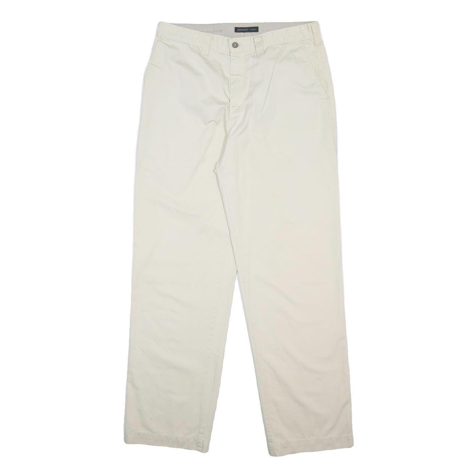 DOCKERS Mens Cotton Blend White Regular Straight Trousers W34 L32 Classic Zip