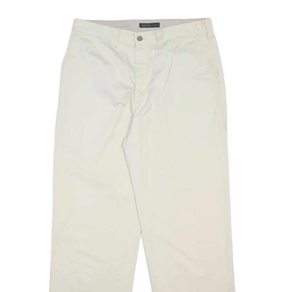 DOCKERS Mens Cotton Blend White Regular Straight Trousers W34 L32 Classic Zip