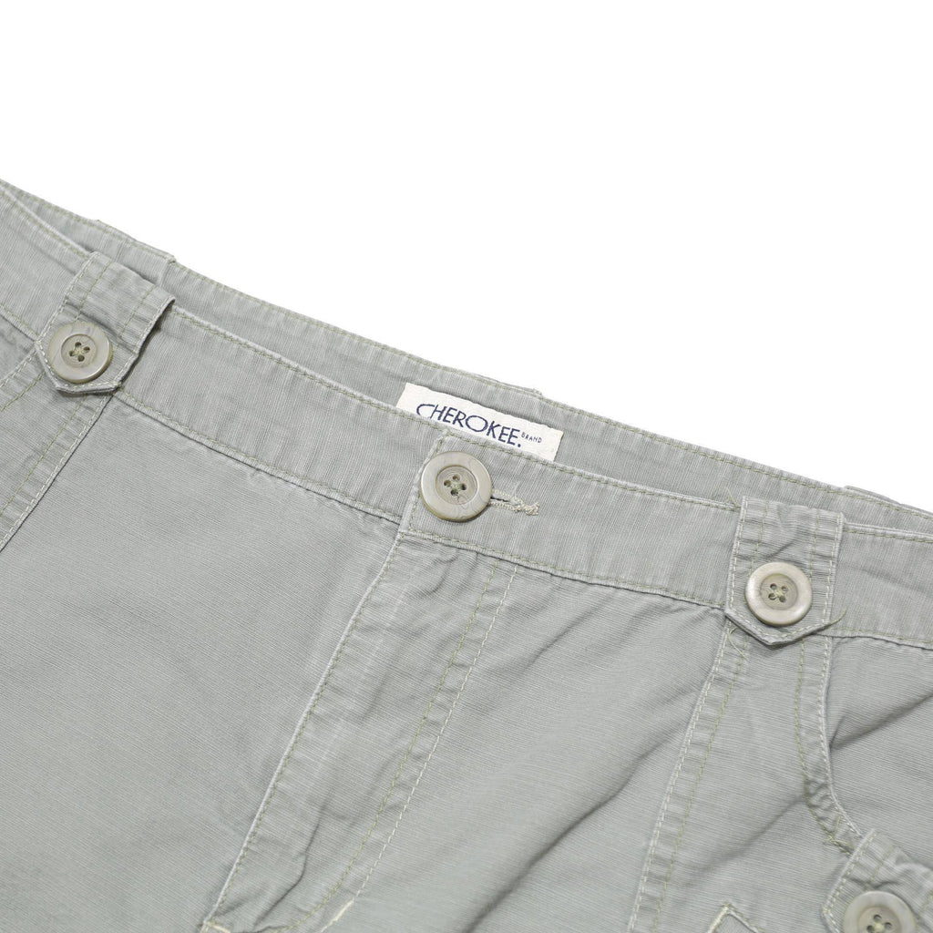 CHEROKEE Womens Grey Cotton Blend Casual Mini Skirt M Button Pockets