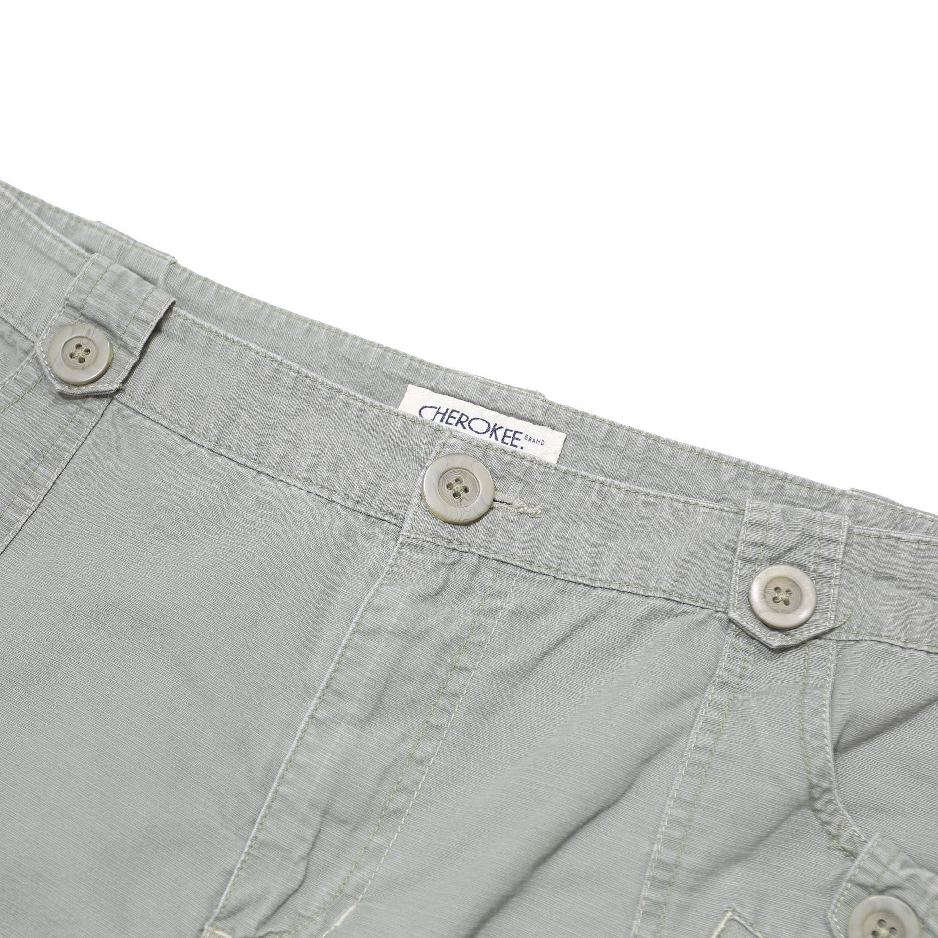 CHEROKEE Womens Grey Cotton Blend Casual Mini Skirt M Button Pockets