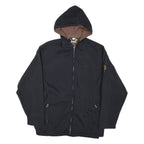 Mens Black & Brown Outdoor Jacket L Polyester Blend Woven Plain Hooded Zip