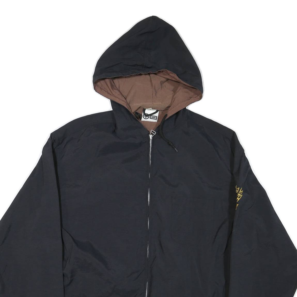 Mens Black & Brown Outdoor Jacket L Polyester Blend Woven Plain Hooded Zip