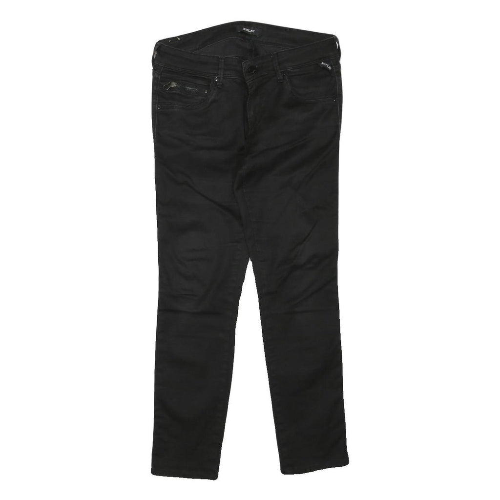 REPLAY Womens Black Regular Skinny Denim Medium W30 L27 Zip Closure Jeans