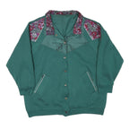 Womens Green Burgundy Floral Cotton Blend Button Jacket L Casual Vintage