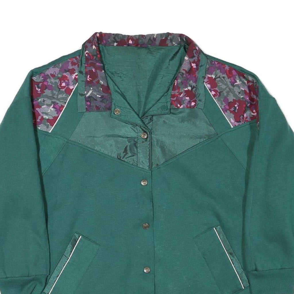Womens Green Burgundy Floral Cotton Blend Button Jacket L Casual Vintage