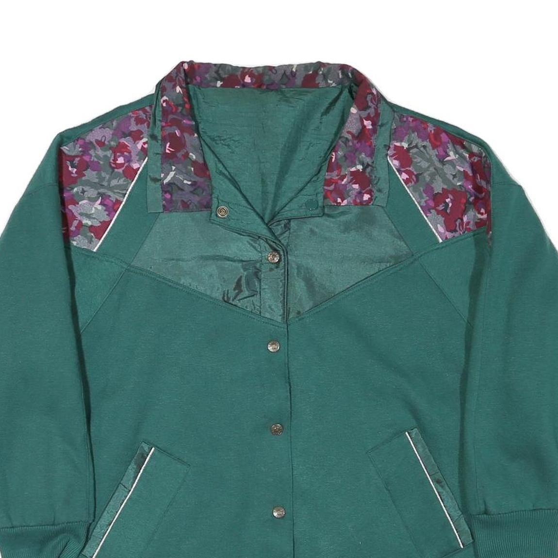 Womens Green Burgundy Floral Cotton Blend Button Jacket L Casual Vintage