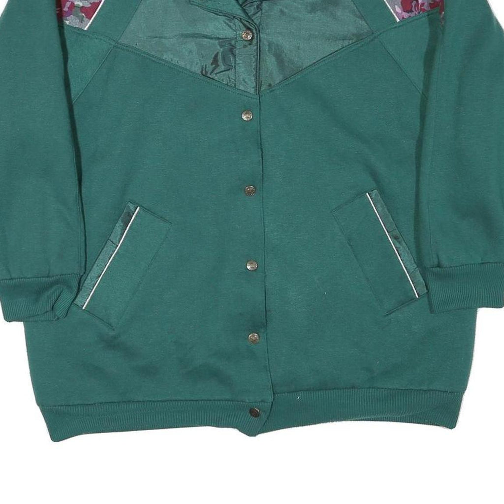 Womens Green Burgundy Floral Cotton Blend Button Jacket L Casual Vintage