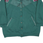 Womens Green Burgundy Floral Cotton Blend Button Jacket L Casual Vintage