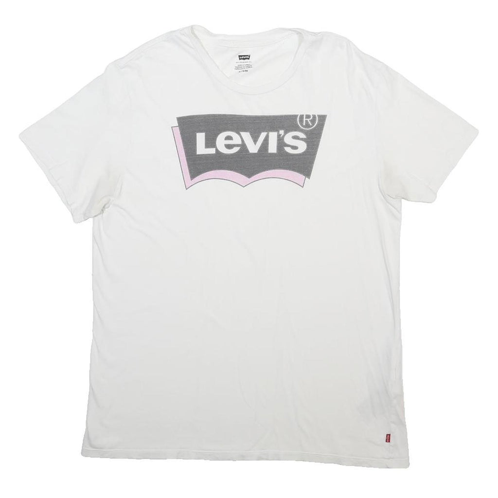 LEVI'S Mens White Grey & Pink Graphic T-Shirt XL Short Sleeve Crew Neck Cotton