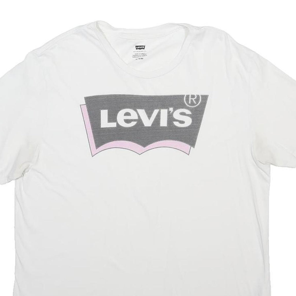 LEVI'S Mens White Grey & Pink Graphic T-Shirt XL Short Sleeve Crew Neck Cotton