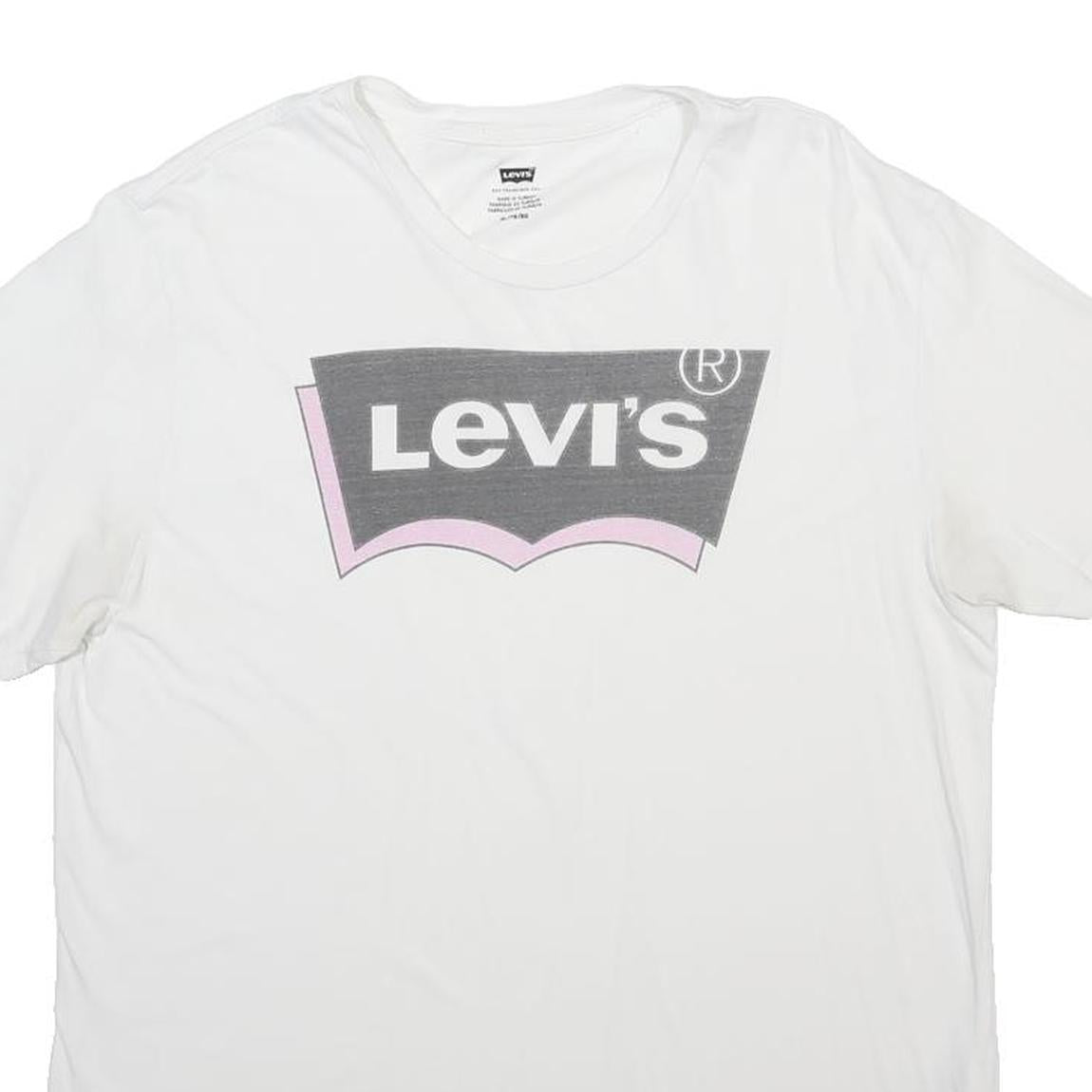 LEVI'S Mens White Grey & Pink Graphic T-Shirt XL Short Sleeve Crew Neck Cotton