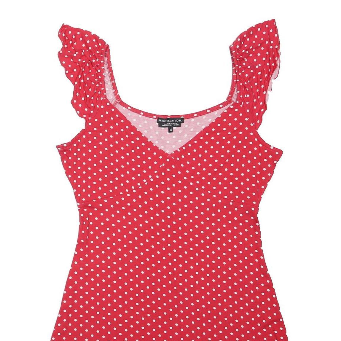 WEDNESDAY'S GIRL Womens Red & White Polka Dot Day Cotton Blend Dress Sleeveless