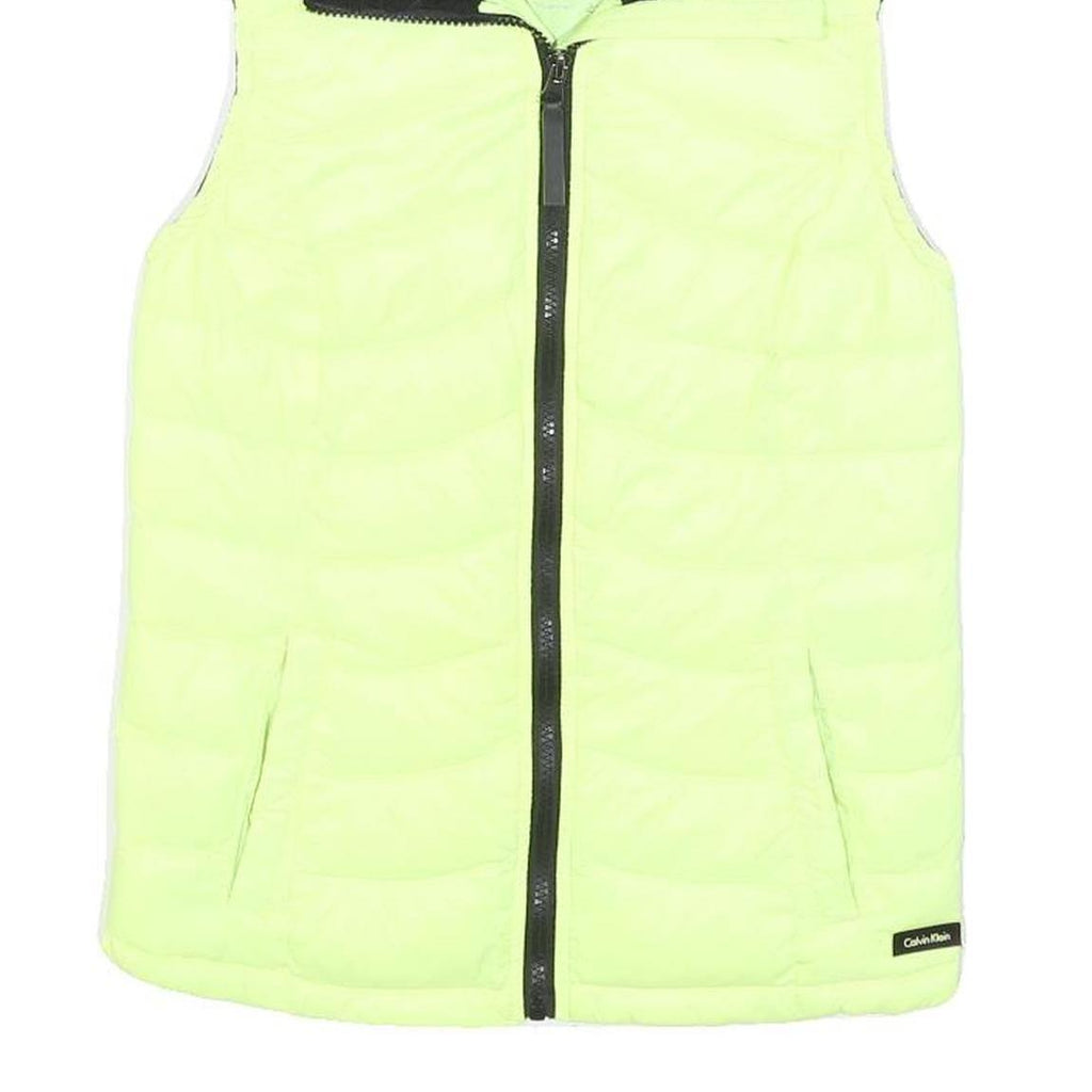 CALVIN KLEIN Womens Yellow & Black Quilted Gilet S Nylon Zip Front Casual Wear