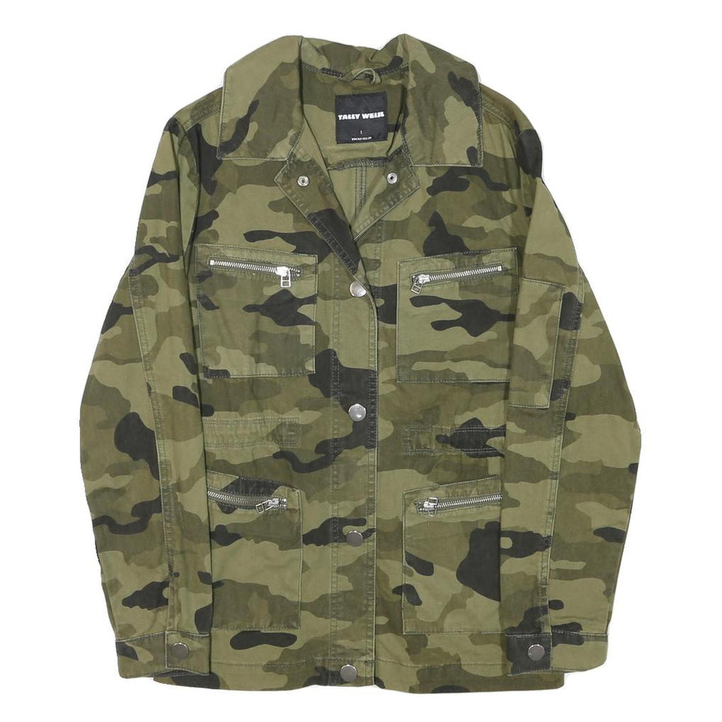 TALLY WEIJL Womens Green Camouflage Cotton Blend Jacket S Button Closure Casual