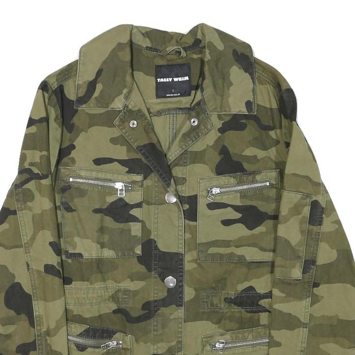 TALLY WEIJL Womens Green Camouflage Cotton Blend Jacket S Button Closure Casual