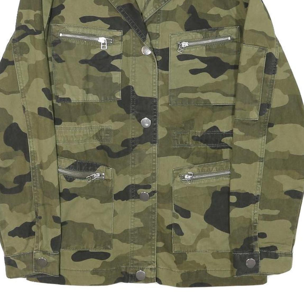 TALLY WEIJL Womens Green Camouflage Cotton Blend Jacket S Button Closure Casual