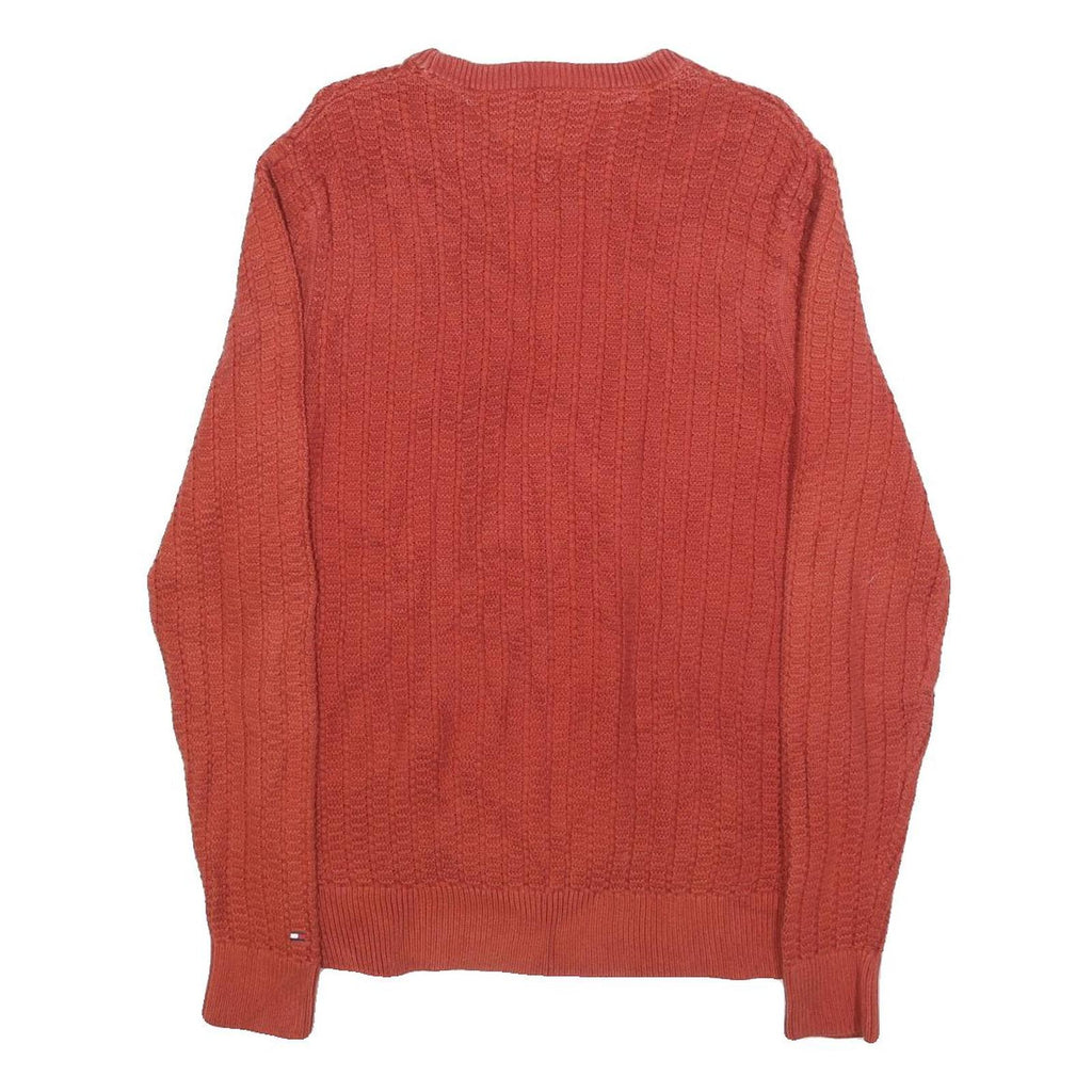 TOMMY HILFIGER Mens Red Patterned Cotton Jumper Crew Neck Basic Knit M Casual