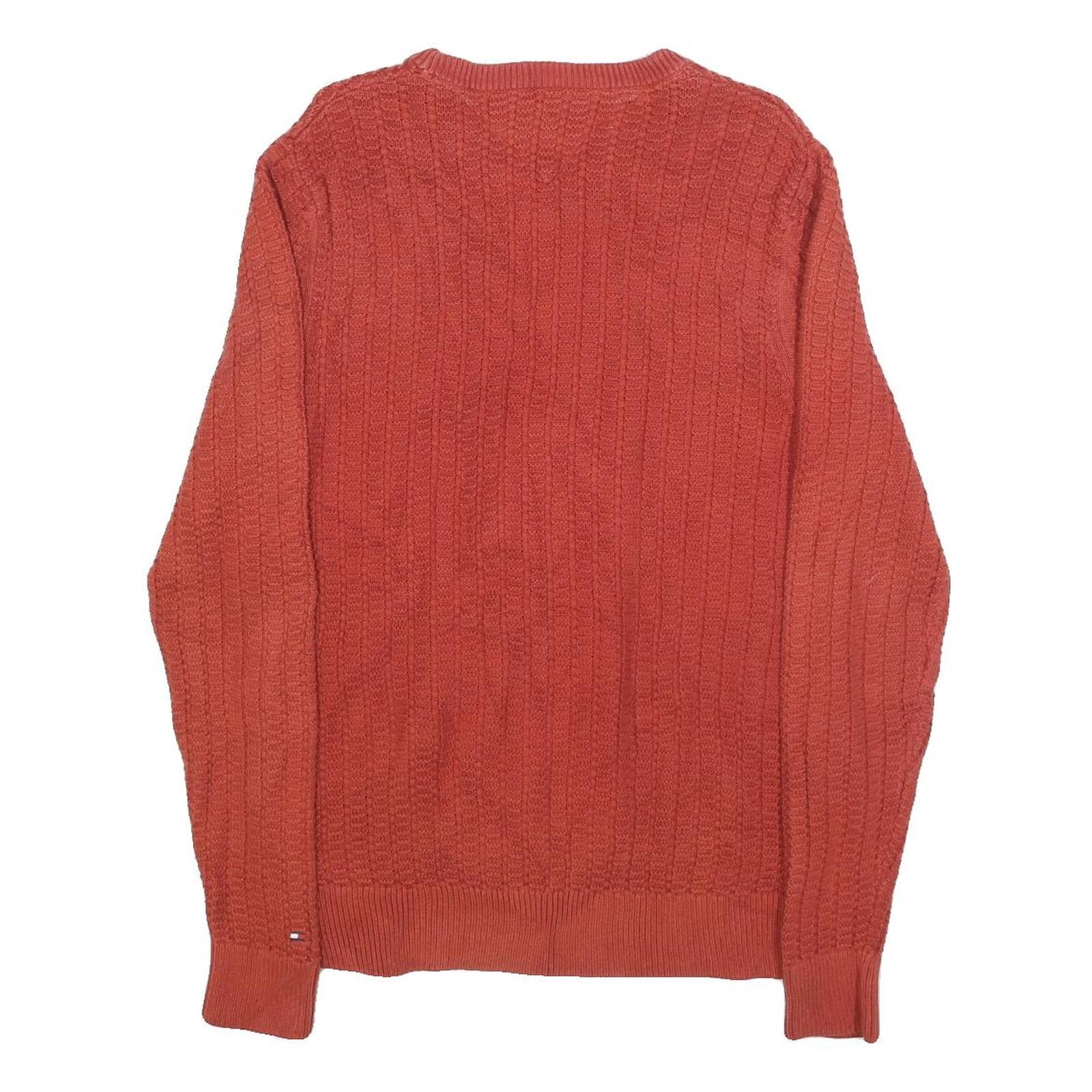 TOMMY HILFIGER Mens Red Patterned Cotton Jumper Crew Neck Basic Knit M Casual