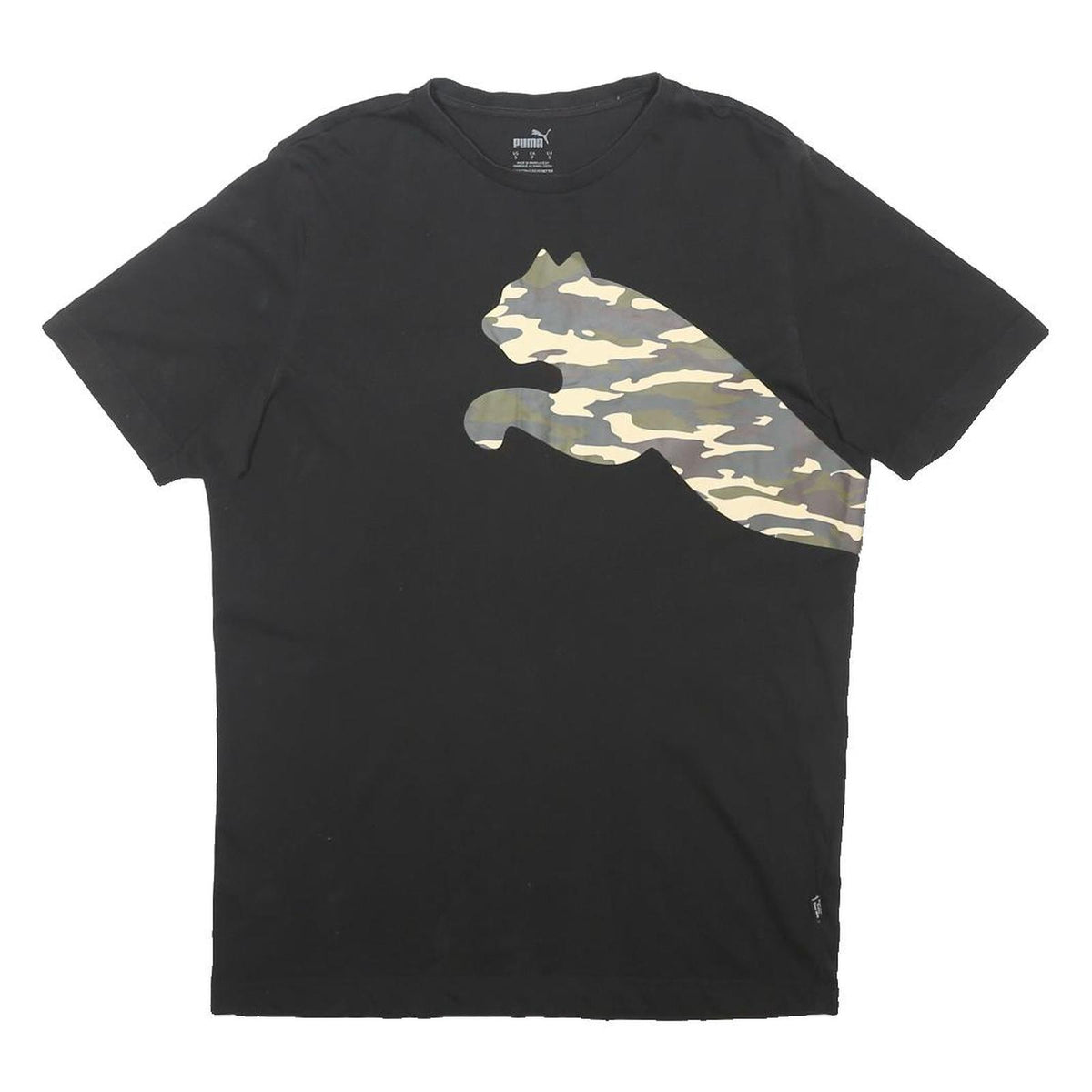 PUMA Mens Black & Camouflage Graphic T-Shirt S Short Sleeve Crew Neck Sportswear
