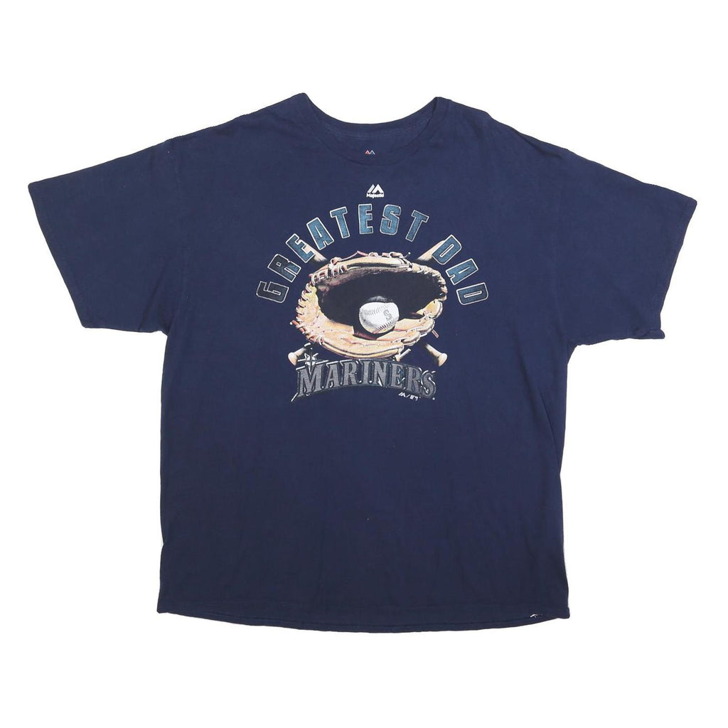 MAJESTIC Mens Navy Blue Mariners Graphic T-Shirt 2XL Short Sleeve Crew Neck