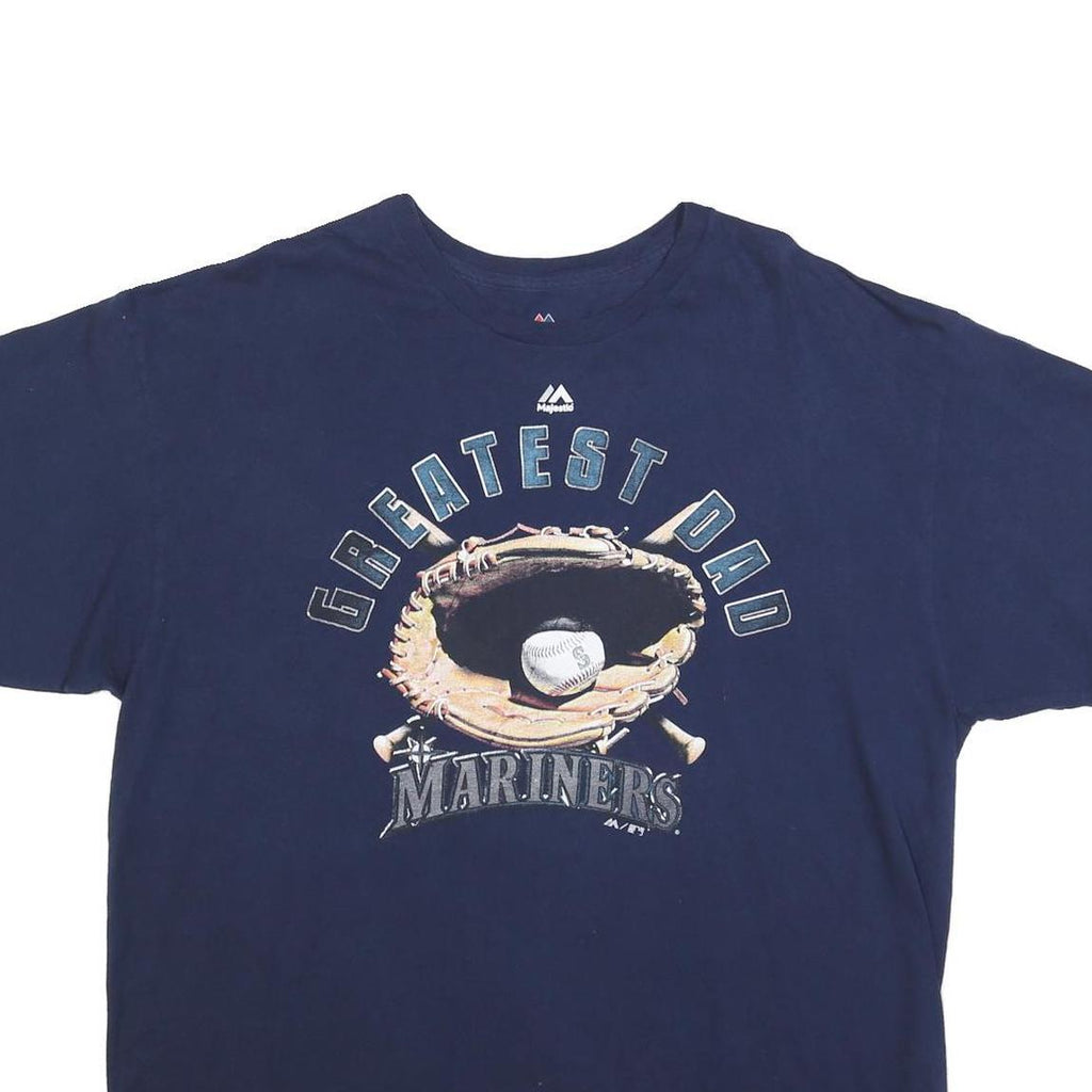 MAJESTIC Mens Navy Blue Mariners Graphic T-Shirt 2XL Short Sleeve Crew Neck