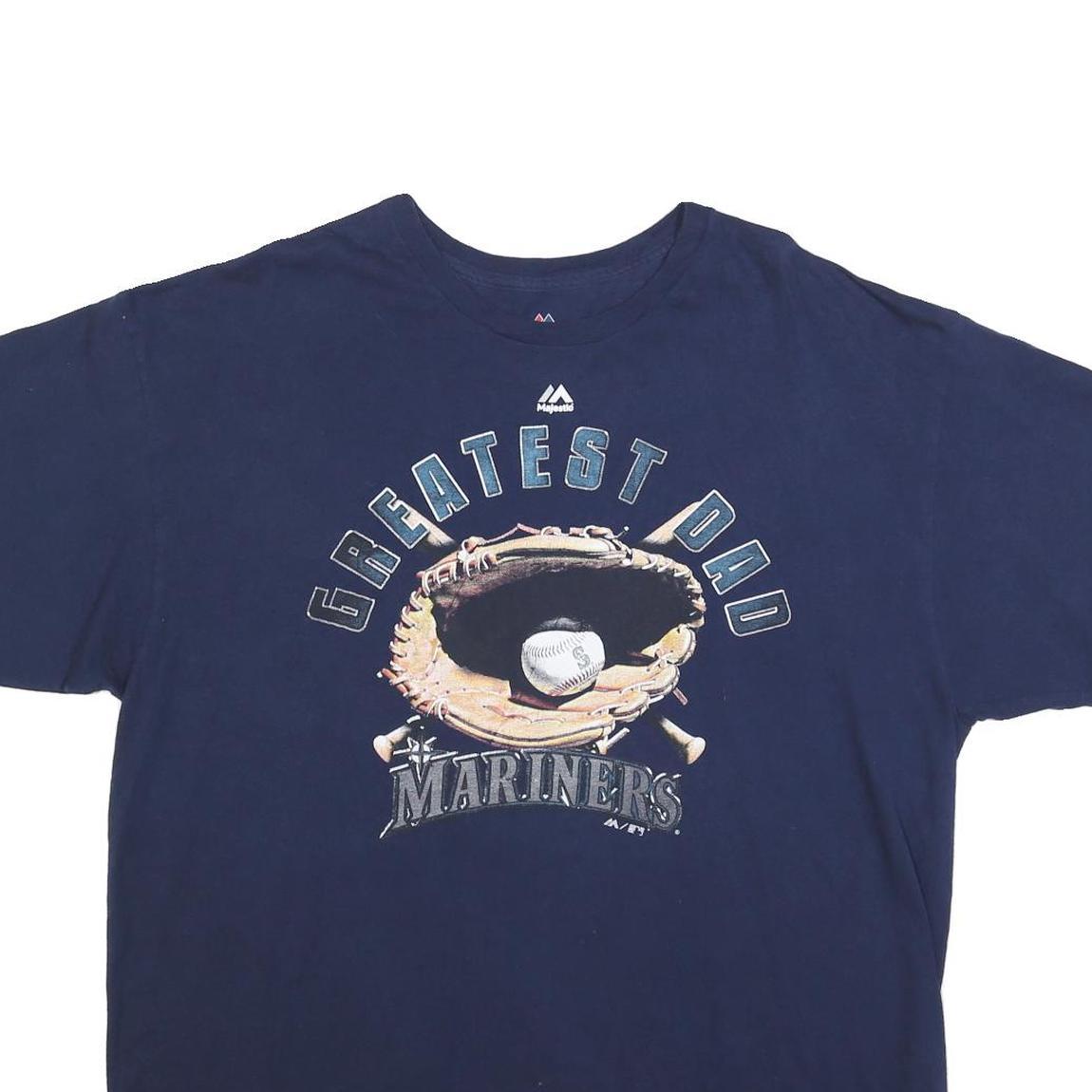 MAJESTIC Mens Navy Blue Mariners Graphic T-Shirt 2XL Short Sleeve Crew Neck