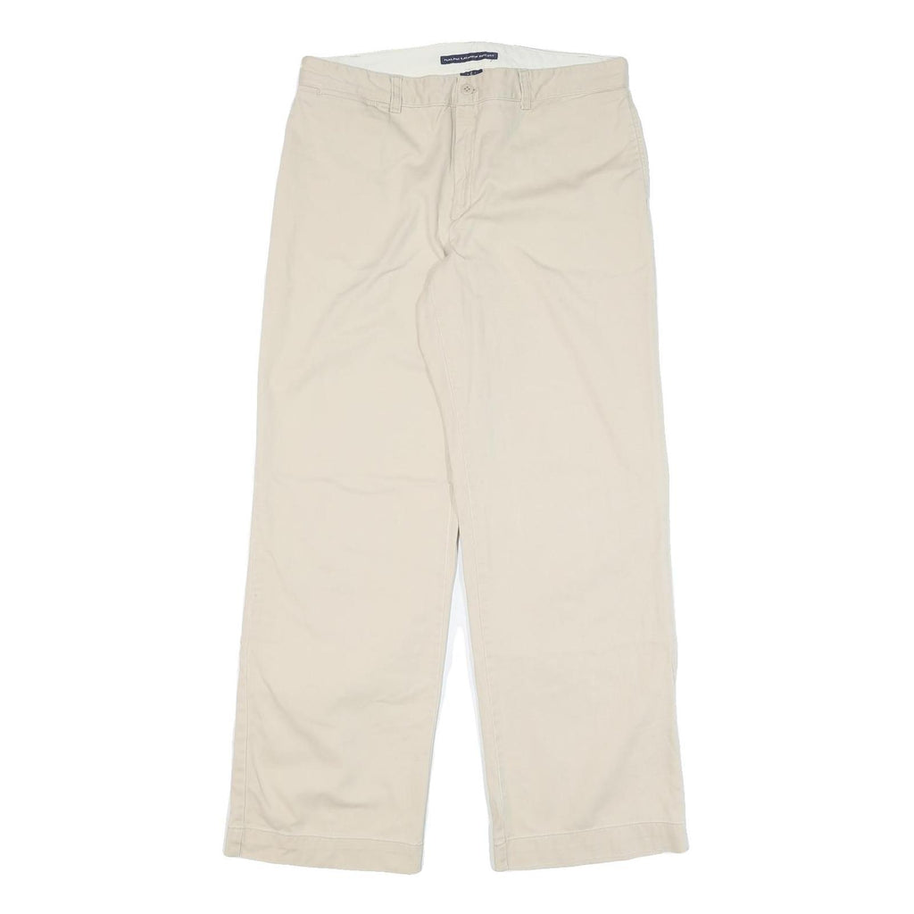RALPH LAUREN SPORT Womens Cotton Blend Beige Relaxed Straight Trousers W32 L30