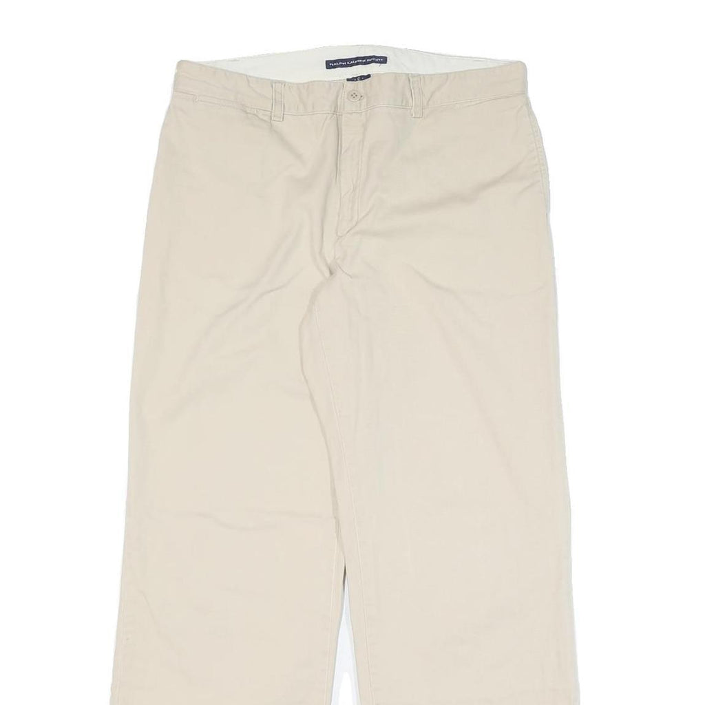 RALPH LAUREN SPORT Womens Cotton Blend Beige Relaxed Straight Trousers W32 L30