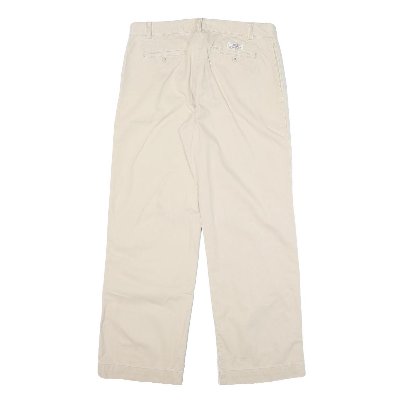 RALPH LAUREN SPORT Womens Cotton Blend Beige Relaxed Straight Trousers W32 L30