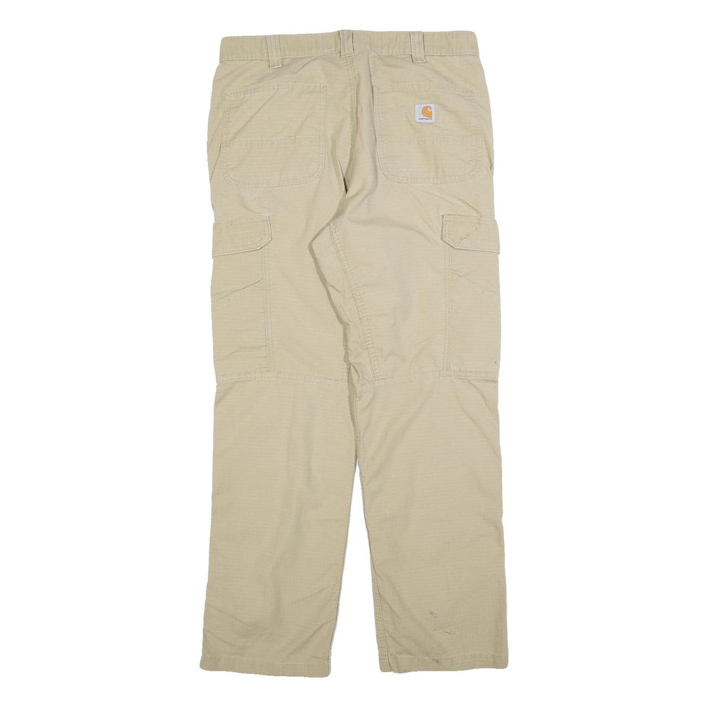 CARHARTT Mens Cotton Blend Beige Relaxed Cargo Trousers W34 L32 Durable Workwear