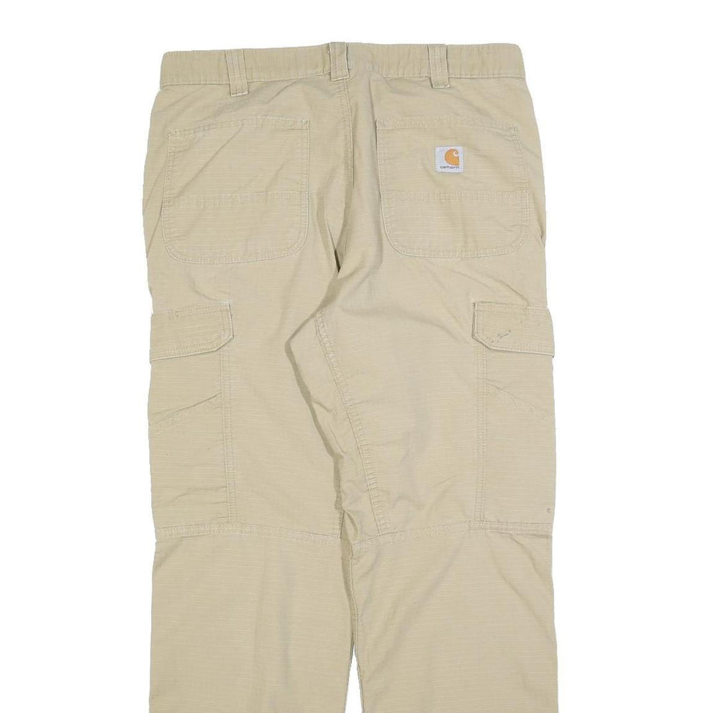 CARHARTT Mens Cotton Blend Beige Relaxed Cargo Trousers W34 L32 Durable Workwear