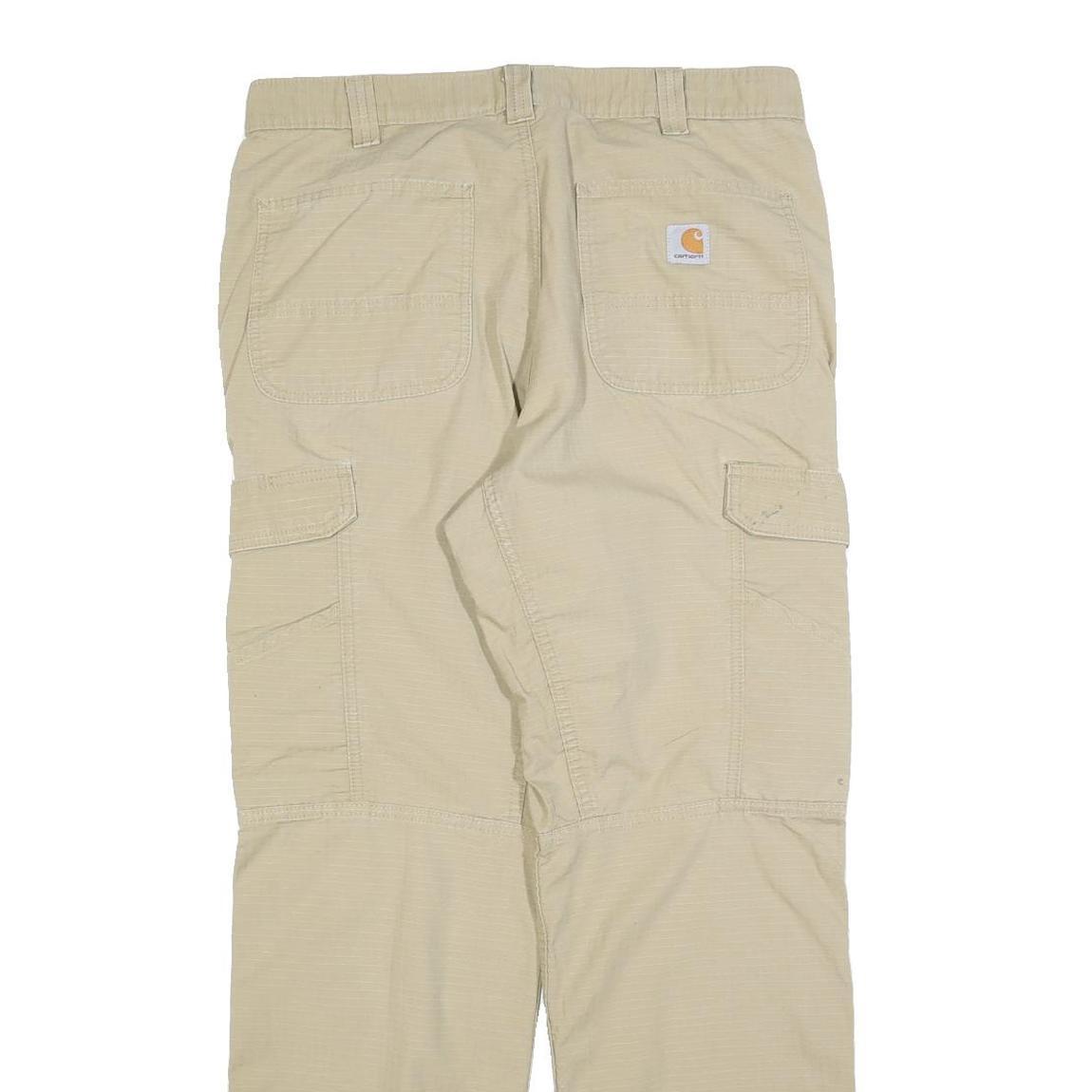 CARHARTT Mens Cotton Blend Beige Relaxed Cargo Trousers W34 L32 Durable Workwear