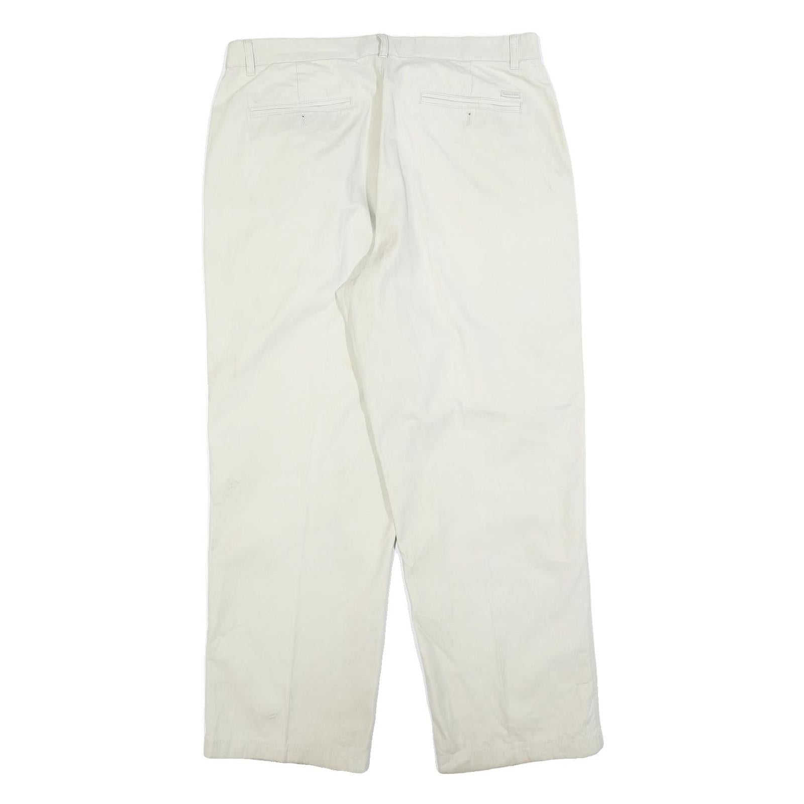 CALVIN KLEIN Mens Cotton Blend White Regular Straight Trousers W35 L30 Zip