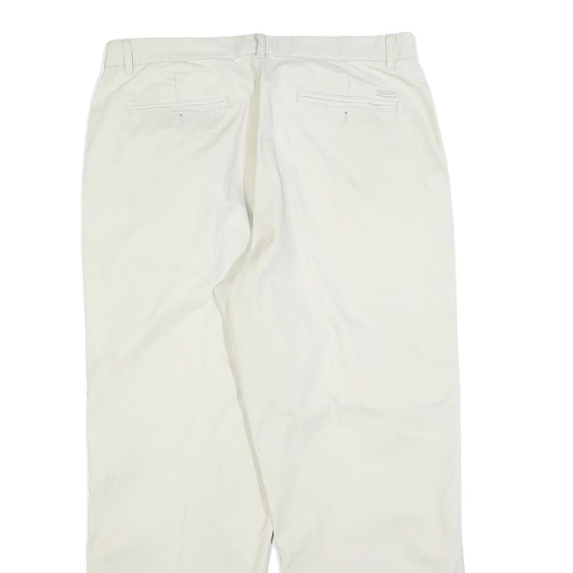 CALVIN KLEIN Mens Cotton Blend White Regular Straight Trousers W35 L30 Zip