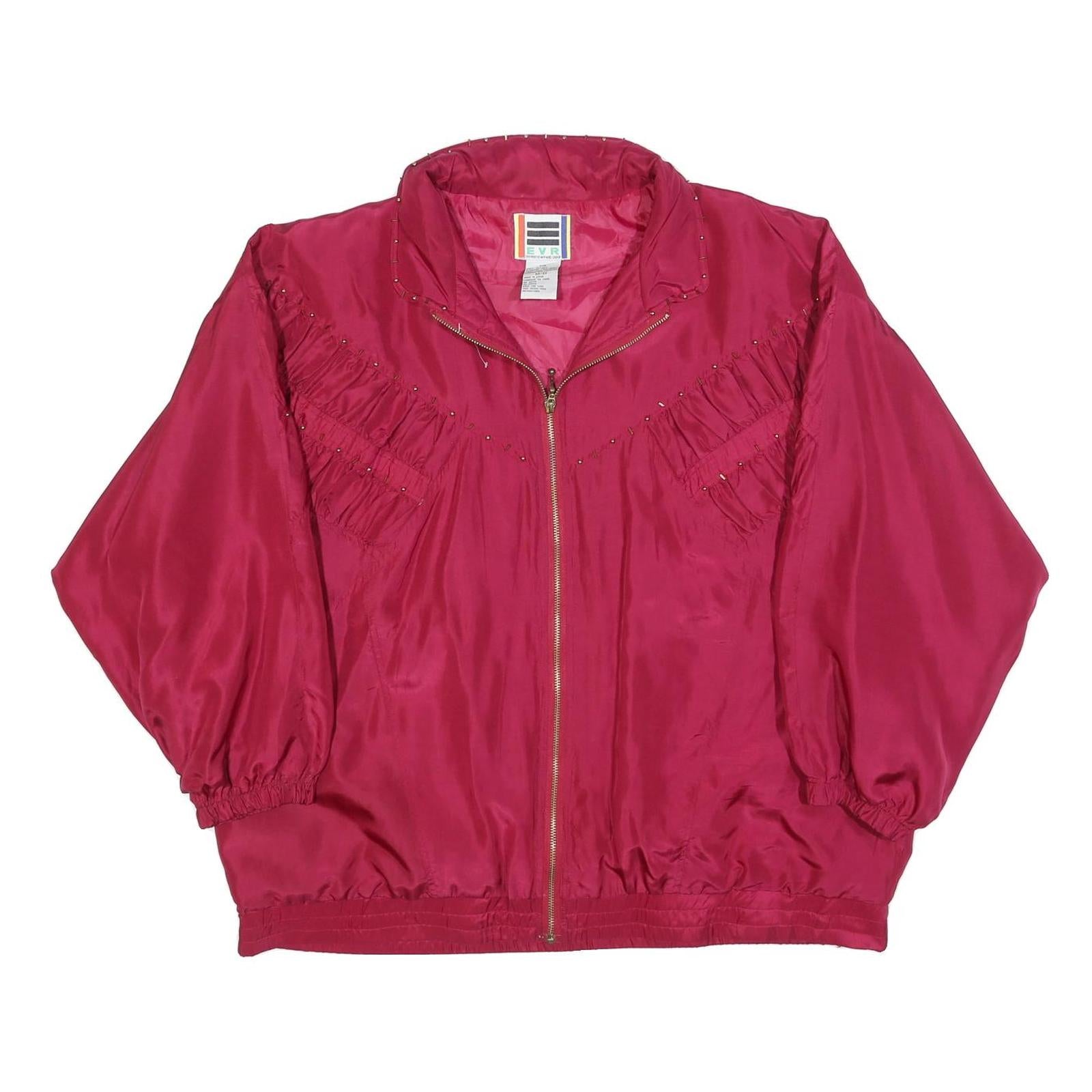 EVR Womens Red Silk Jacket 2XL Zip Classic Plain Satin Lightweight