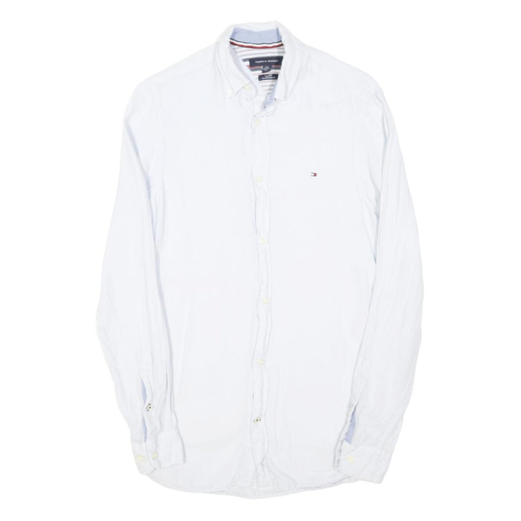 TOMMY HILFIGER Mens White Linen Blend Shirt XS Classic Button Down Collar Long