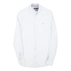 TOMMY HILFIGER Mens White Linen Blend Shirt XS Classic Button Down Collar Long