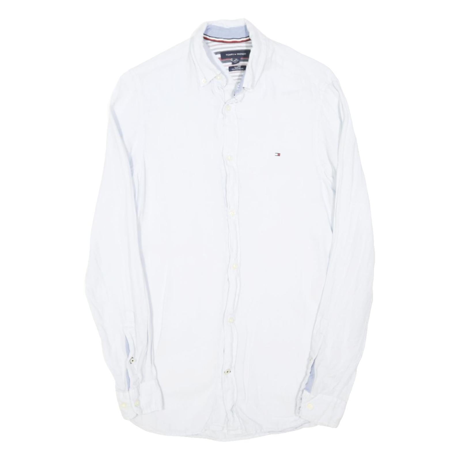 TOMMY HILFIGER Mens White Linen Blend Shirt XS Classic Button Down Collar Long