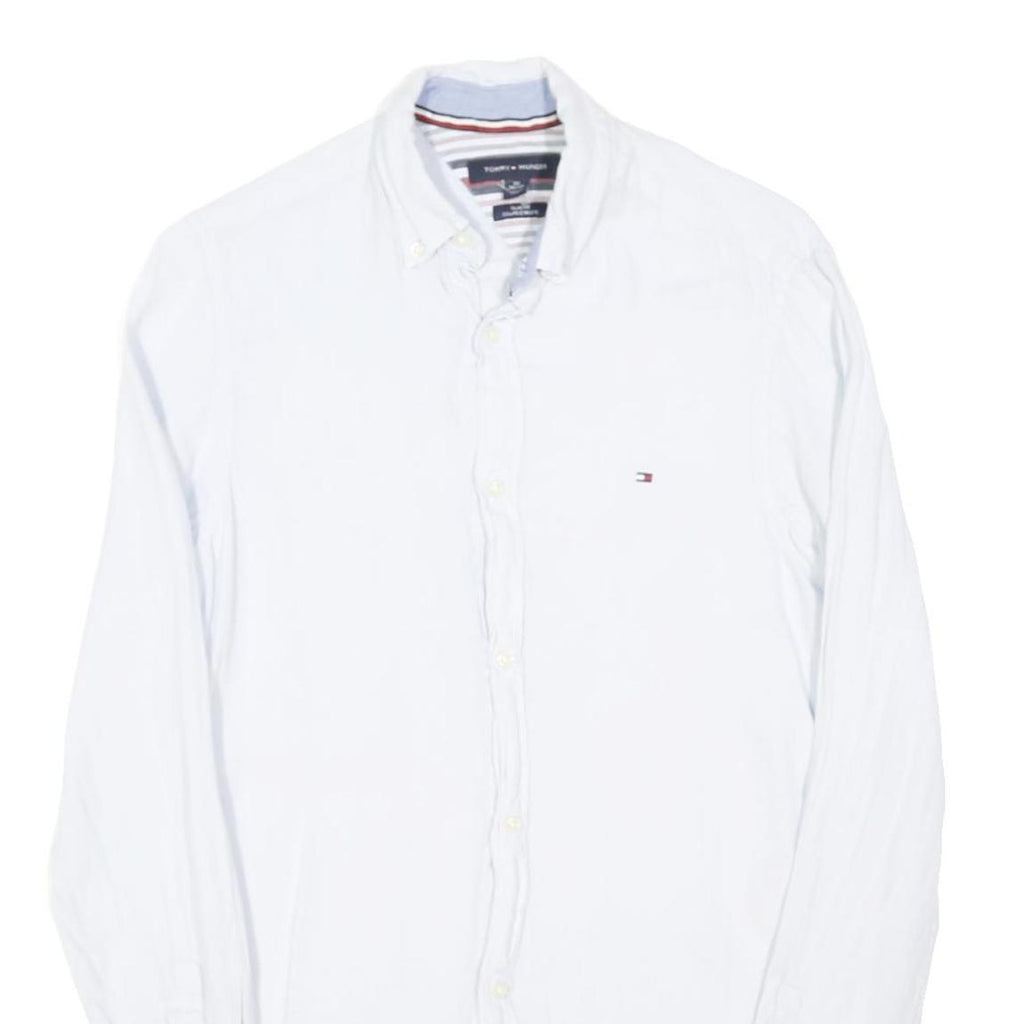 TOMMY HILFIGER Mens White Linen Blend Shirt XS Classic Button Down Collar Long